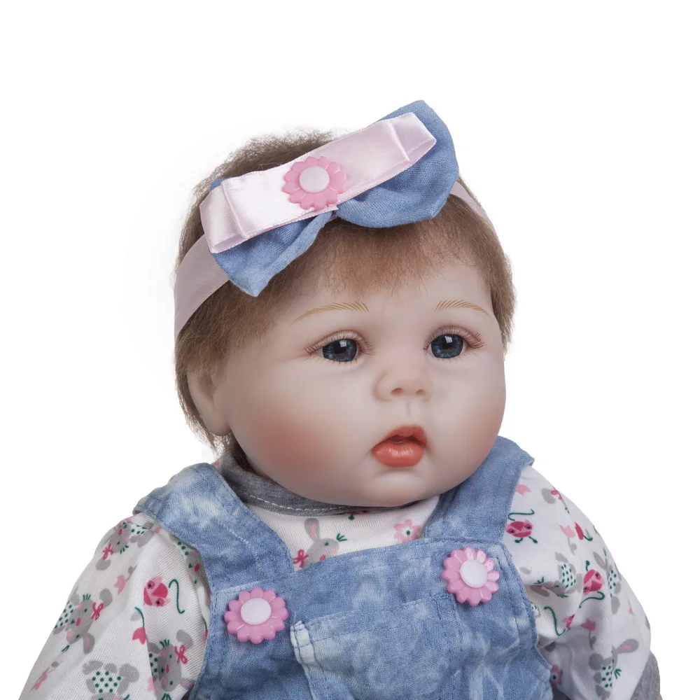 

18"Reborn Dolls 45cm Handmade Soft Silicone Doll Denim Skirt Mohair Lifelike Babies Girl Play House Toys Birthday Gifts