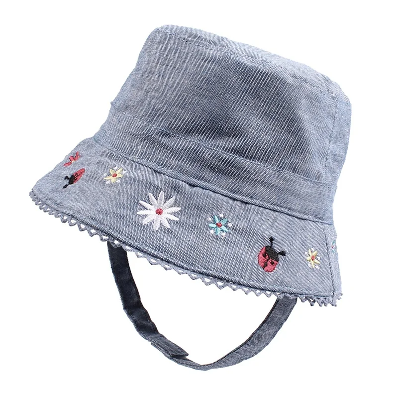 Flower Baby Girls Hat Summer Sun Cap For Girls Fashion Denim Kids Bucket Hat Sun Protect Hat With Strap Baby Girls Clothing 0-4Y (14)