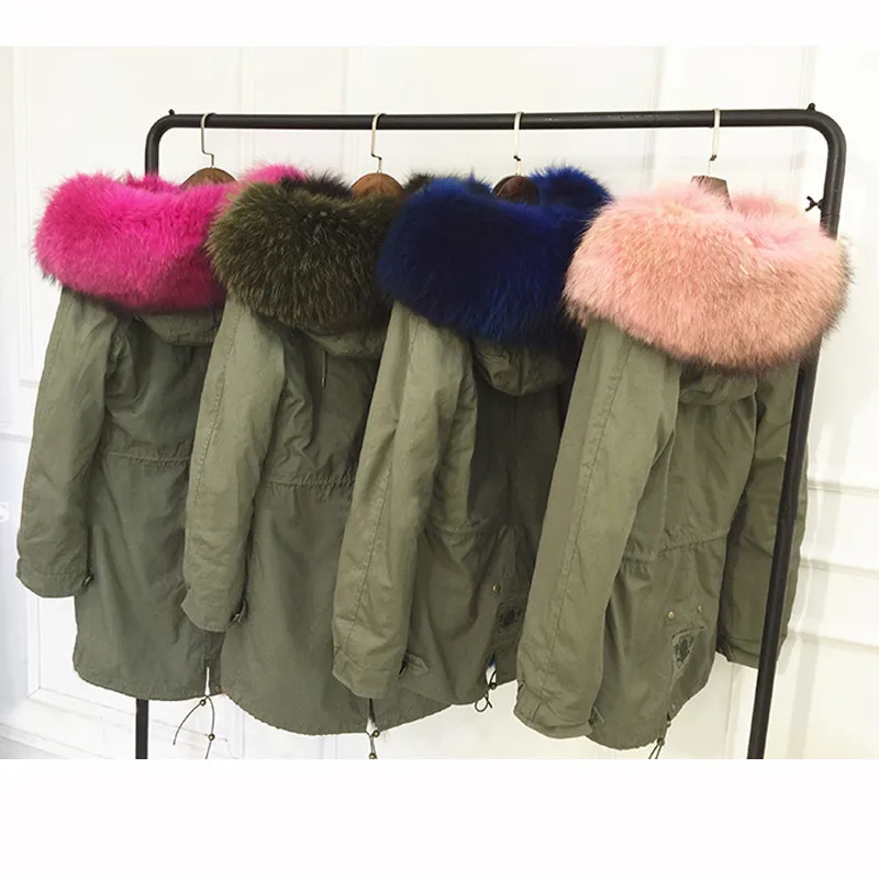Зимняя женская куртка, брендовая, роскошная, Большой, натуральный мех енота, натуральный Лисий мех, подкладка, толстая, теплая, пуховик, парка для женщин, армейский зеленый
