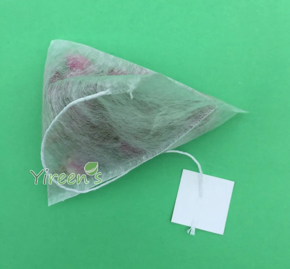 PLA Biodegraded материал! 65X80 мм кукурузные фильтры для чая, в форме пирамиды, чайные пакетики с тепловым уплотнением, размер и бирка под заказ