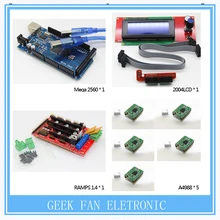 1 шт. MEGA 2560 R3 + 1 шт. ПЛАТФОРМЫ 1.4 контроллер + 5 шт. A4988 шагового модуль драйвера + 1 шт. 2004 контроллер для 3D-принтеры комплект