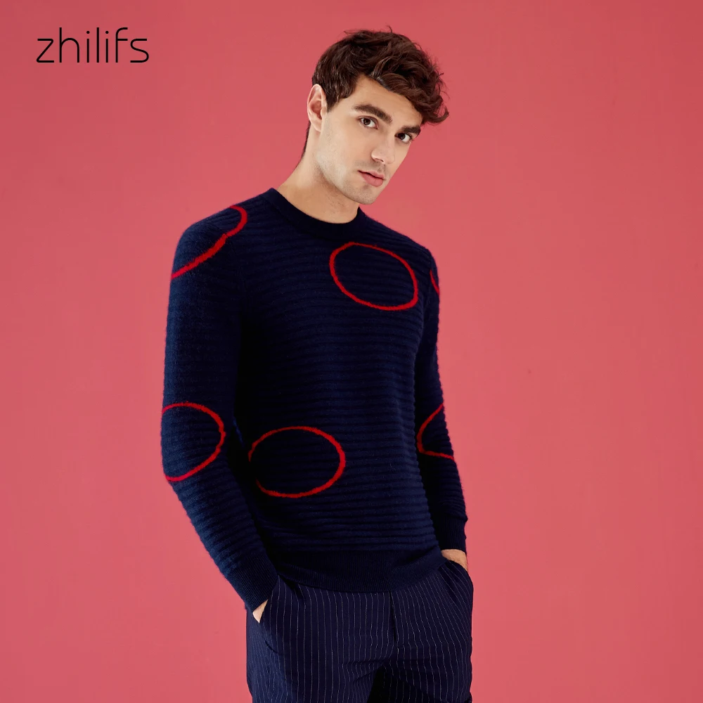

Zhilifs 2019 winter comfortable 100% pure cashmere sweater male Navy blue round neck coat sweaters for men