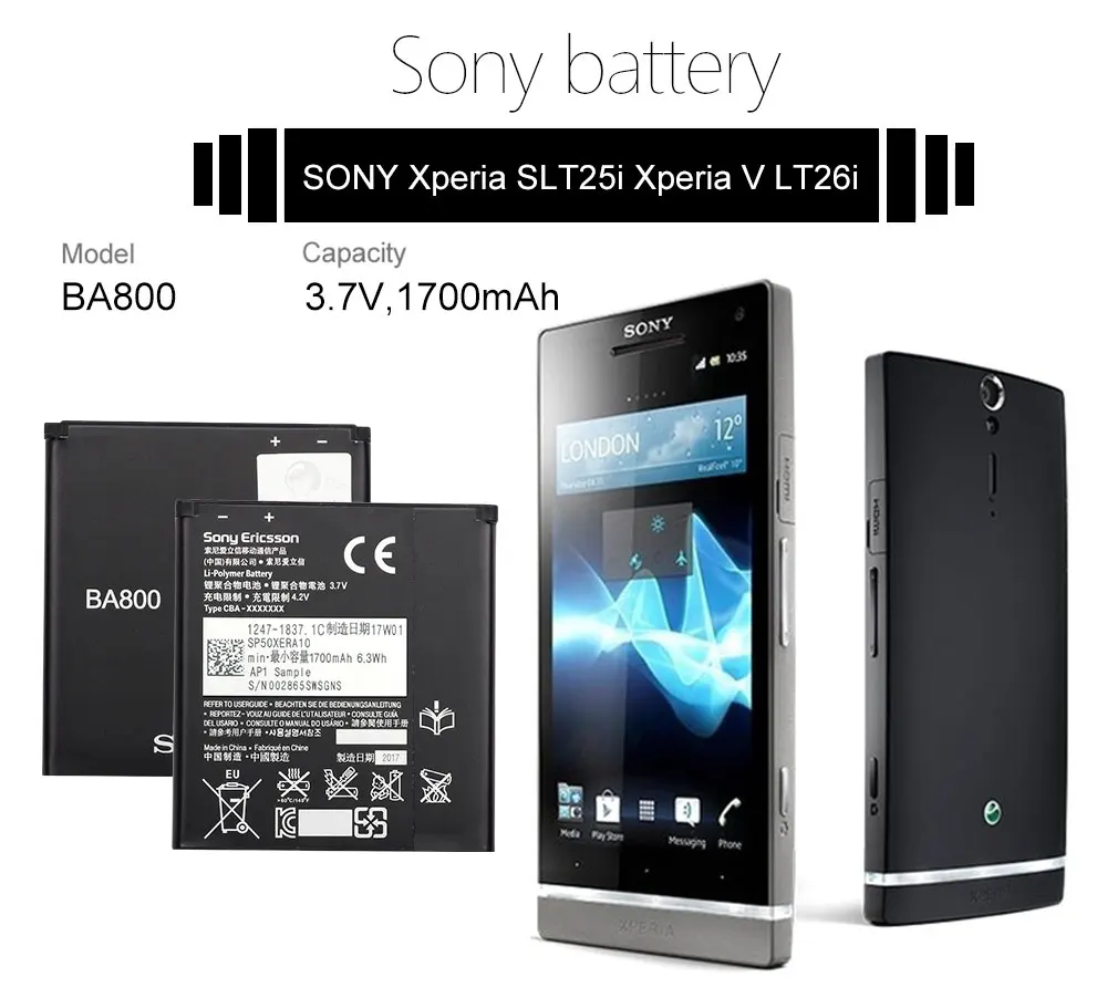 SONY BA800 аккумулятор для телефона 1700 мАч для SONY Xperia S LT25i Xperia V LT26i AB-0400 запасная батарея+ Бесплатные инструменты