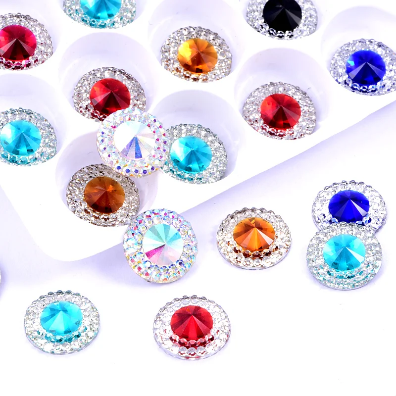 

50pcs 13mm Colorful Round Resin Rhinestones Crystal Non Hot Fix Rhinestone Beads Flatback Glue On For Wedding Decoration B1054