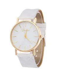 Роскошные Женева Марка розового золота кожаный ремешок часы для женщин нарядные кварцевые наручные часы Relojes Mujer