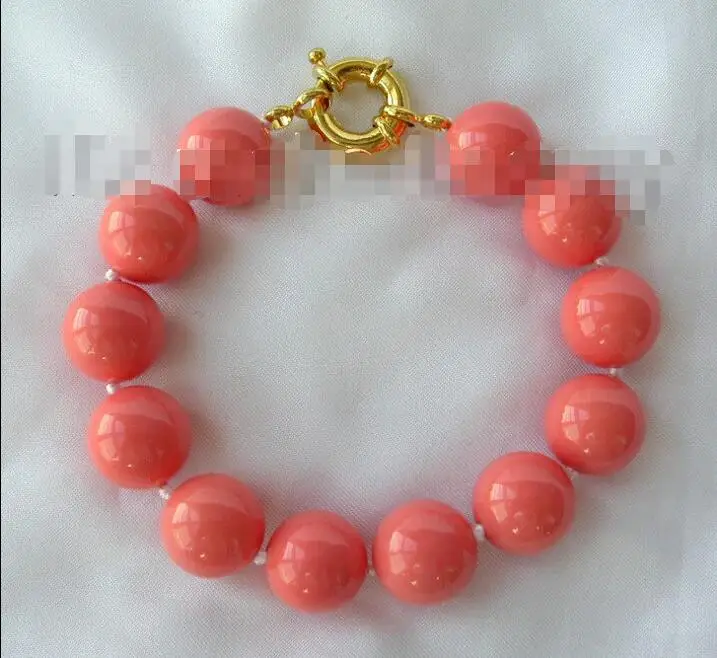 

Free shipping hot sale Women Bridal Wedding Jewelry >>stunning big 14mm round pink south sea shell pearl bracelet 8