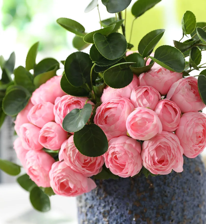 10Pcs per bunch rose peony Artificial hand flowers bridal Wedding favours birthday baptism 9 5