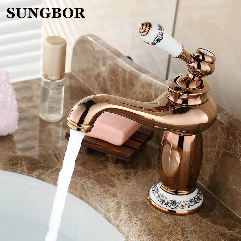 Billig Gold bad wasserhahn antike kupfer wasserhahn messing chrom bad wasserhähne rose gold wasserhähne mischer armaturen Freies verschiffen AL 7152F