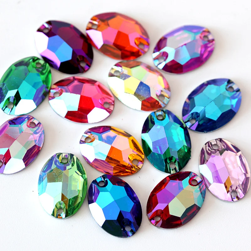 

7X10mm 100Pcs Sewing Crystal AB Flatback Rhinestones Sew On Crystals Stones Oval Resin Strass For DIY Clothes Crafts B0692