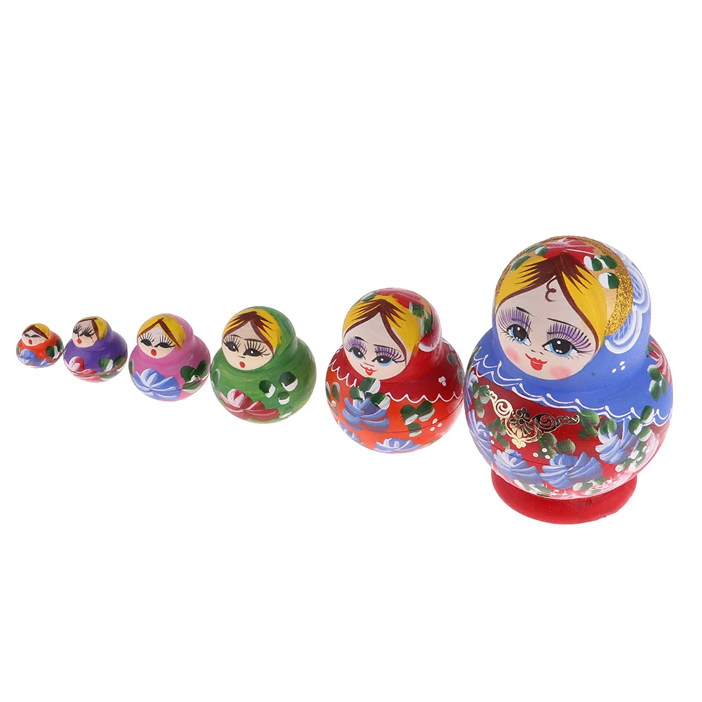 Handmade Colorful Russian Nesting Doll Babushka Wooden Matryoshka Dolls Stacking Dolls 10 Pieces Home Ornament Crafts Gift Toys