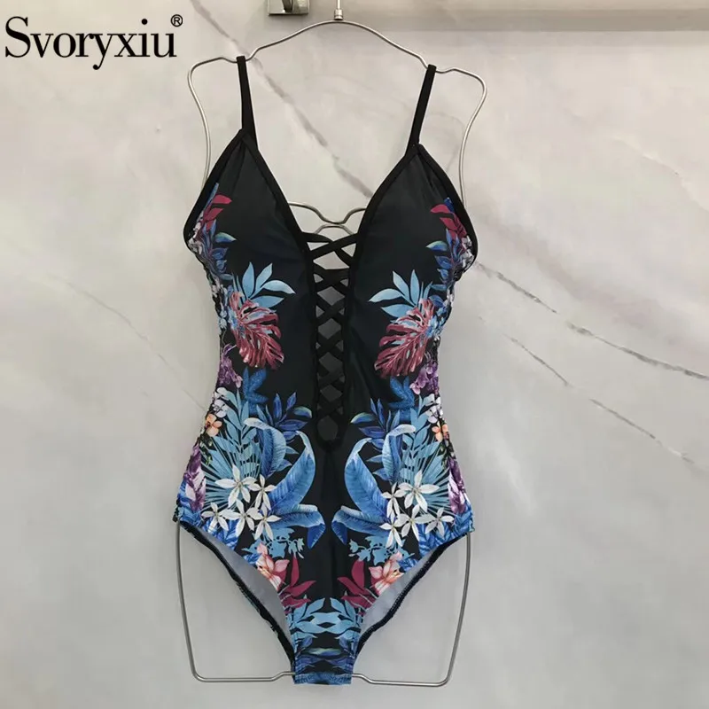 

Svoryxiu 2019 Summer Beach Holiday Sexy Hollow Playsuit Women's Flower Print Overall Bodysuits Female