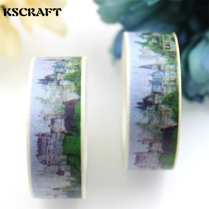 

KSCRAFT 15mm*10m Adhesive Tape for Scrapbooking DIY Craft Sticky Deco Masking Japanese Paper Washi Tape Castle