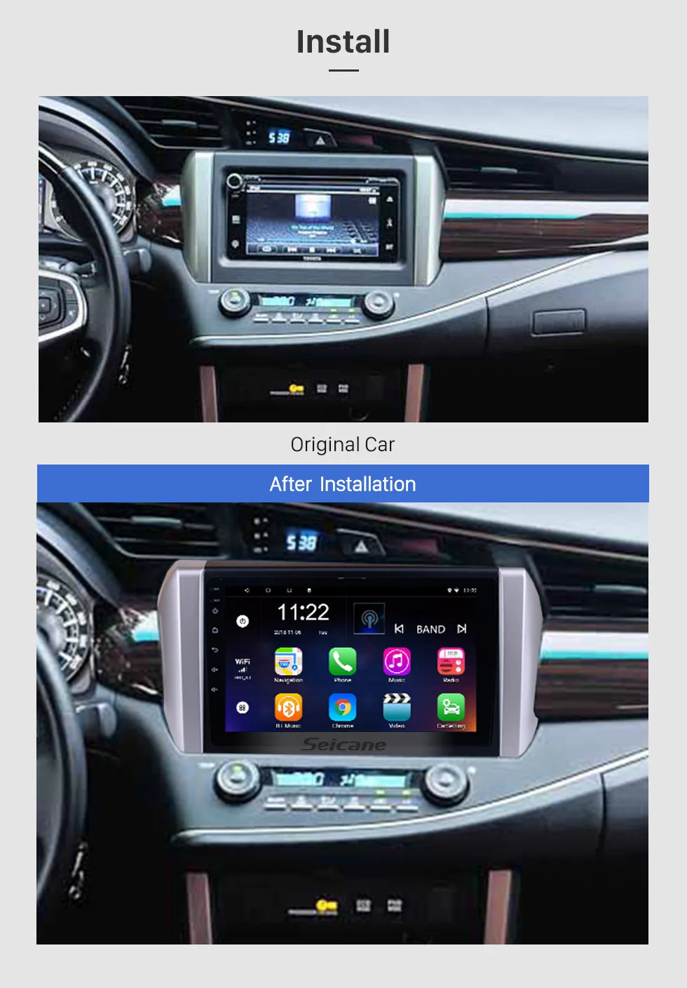 Discount Seicane For 2015 Toyota INNOVA Car Radio 9 Inch HD Android 8.1/7.1 Quad-core GPS Navigation Bluetooth WIFI 3G Multimedia Player 14
