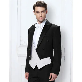 

Hot Sale Black Italian terno Tailcoat Wedding Suits for Men Groomsmen Suit 3 Pieces Groom 2017 White Vest Mens smoking masculino