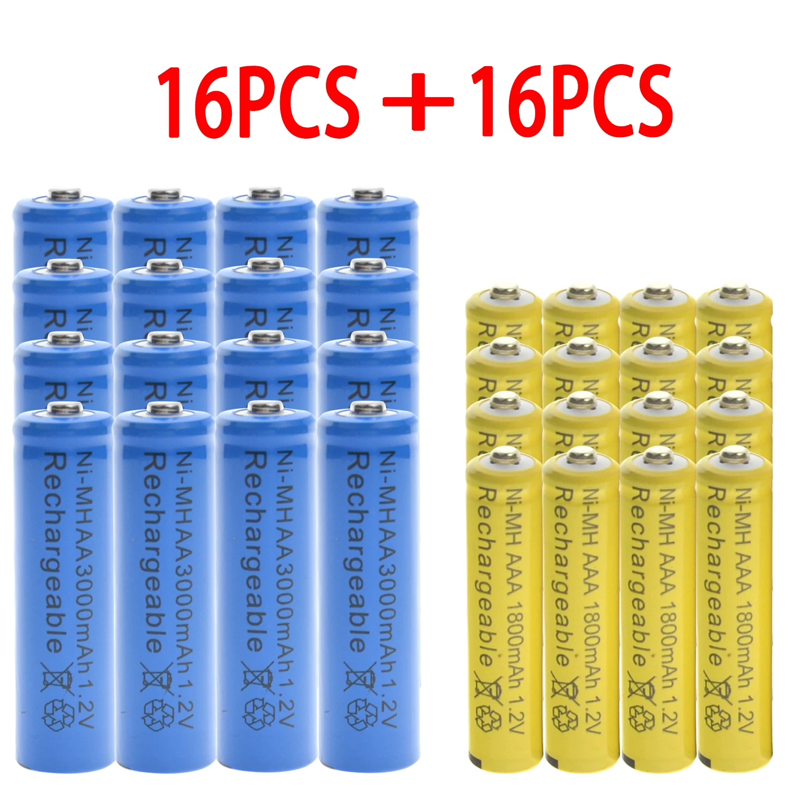 1-24 шт синий AA 3000mAh+ 1-24 шт желтый AAA 1800mAh NiMH аккумулятор RC MP3 часы