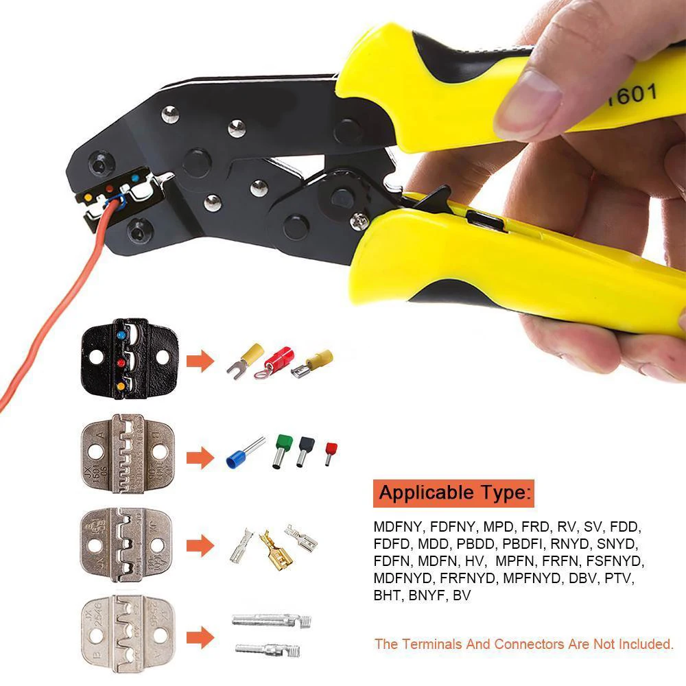 

Professional Ratchet Terminal Crimper Wire Crimping Pliers Tool Kit With 4 Dies
