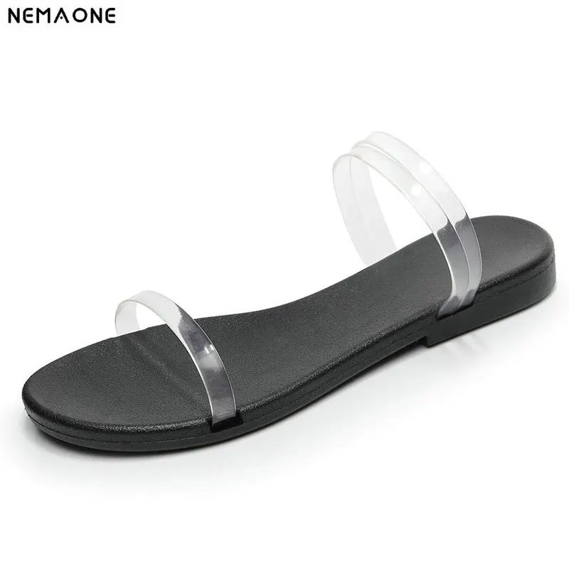 

NEMAONE designer transparent sandals feminina summer cutout cool flat shoes 2019 hot pvc slides beach sandals woman