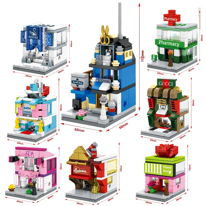 

Mini street view Children's building blocks toy Compatible Legoingly city Small particle assembly creative shop birthday gifts