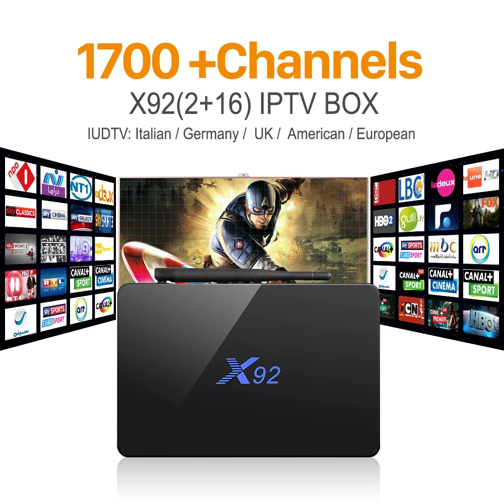 IPTV Octa Core Android Arab IPTV BOX X92 Free 1700 Europe Arabic IPTV Channels S912 2GB 16GB TV Box KODI WIFI H265 Media Player