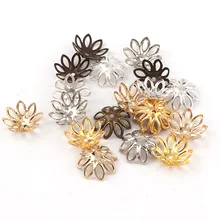 100 шт./лот, 15 мм, серебристые, золотистые, бронзовые, с покрытием в виде лепестков цветов, бусины, колпачки, подвески, бусины, чашки для рукоделия, аксессуары для изготовления ювелирных изделий