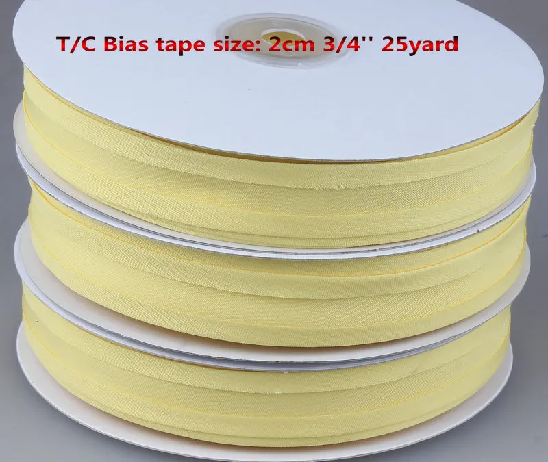 

Free shipping Bias tape, bias binding tape size: 20mm, width:3/4",2cm, 25yds/lot light yellow color, fold tape sewing edge