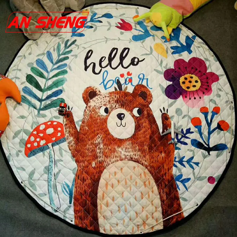 

New Cartoon Bear Play Mat Children Non-Slip Crawling Mat Game Pad Machine Washable Nordic Style Game Pad Kids Toys Play Pouch