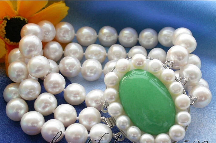 

z3229 AA 3row 11mm white round freshwater pearl bracelet jade@^Noble style Natural Fine jewe SHIPPING new >>-hot