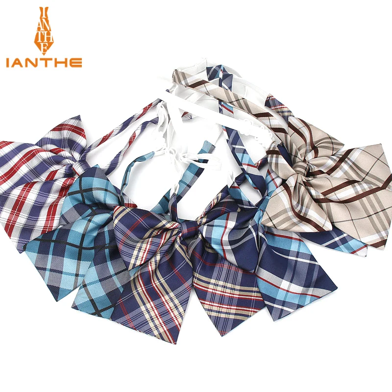 

JK Bow Tie Plaid Uniform Collar Butterfly Cravat Japanese High School Girls Students Preppy Chic Free of Tying a Check Knot