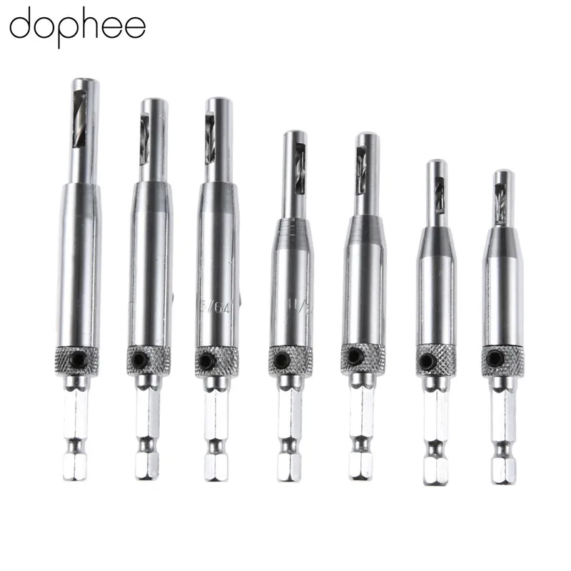 

dophee HSS Self Centering Hinge Twist Drill Bit Window Doors Screw Hole Saw Woodworking Reaming Cabinet Hardware Drill Tool 7PCS