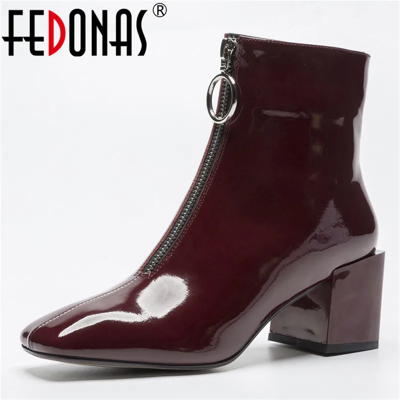 

FEDONAS Fashion Brand Women Ankle Boots High Heels Square Toe Party Wedding Shoes Woman Genuine Leather Zipper Prom Pumps