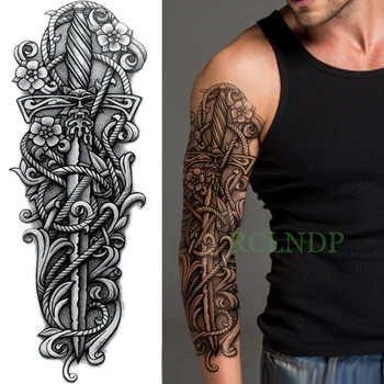 

Waterproof Temporary Tattoo Sticker cross rose flower dagger full arm fake tatto flash tatoo sleeve large size for men women