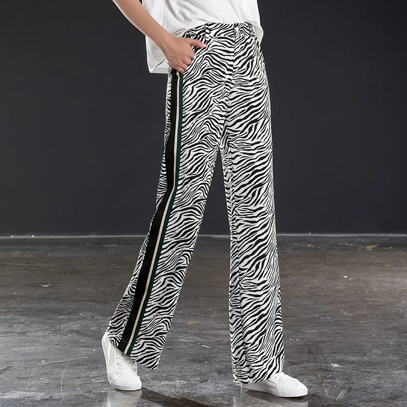 

Printed chiffon wide leg pants female summer 2019 new high waist loose casual trousers large size drape straight pants
