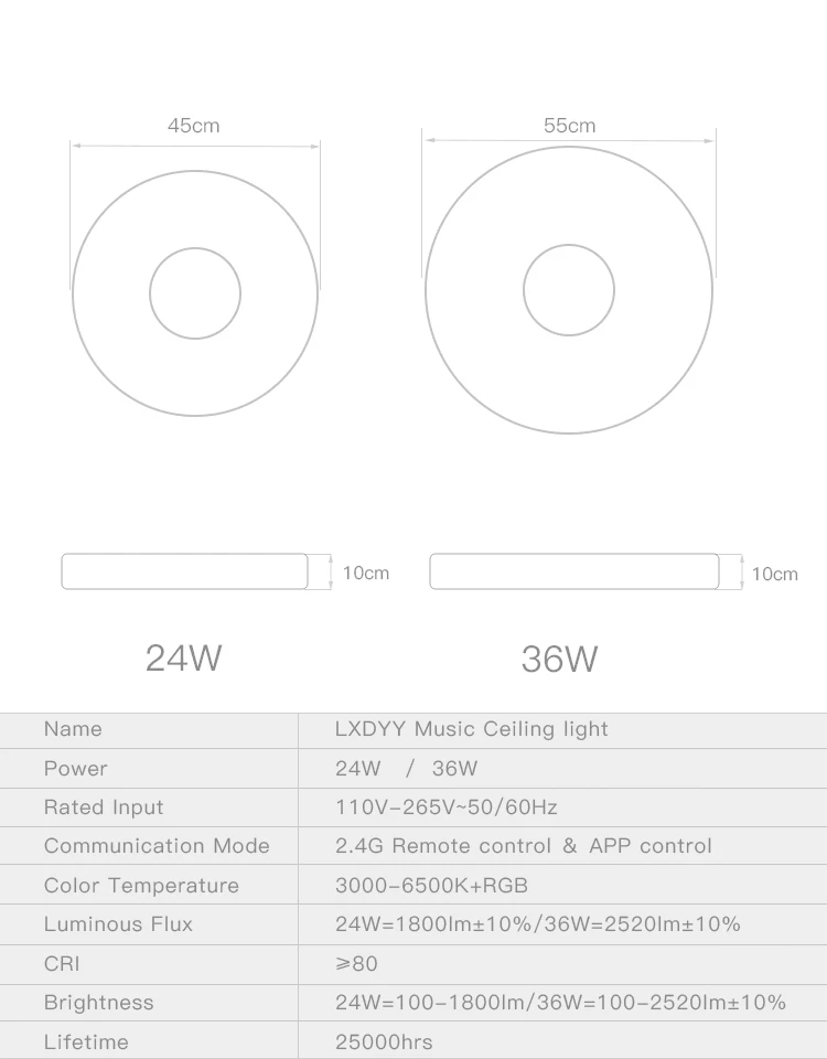 Умный светодиодный потолочный светильник RGB с затемнением 24 Вт 36 Вт с управлением через приложение потолочный светильник bluetooth динамик и музыка современный светодиодный потолочный светильник