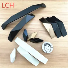 LCH-tirador de puerta con orificio de Zinc macizo, aleación de Piano negro mate, 32mm, 192mm, diseño geométrico, estilo moderno