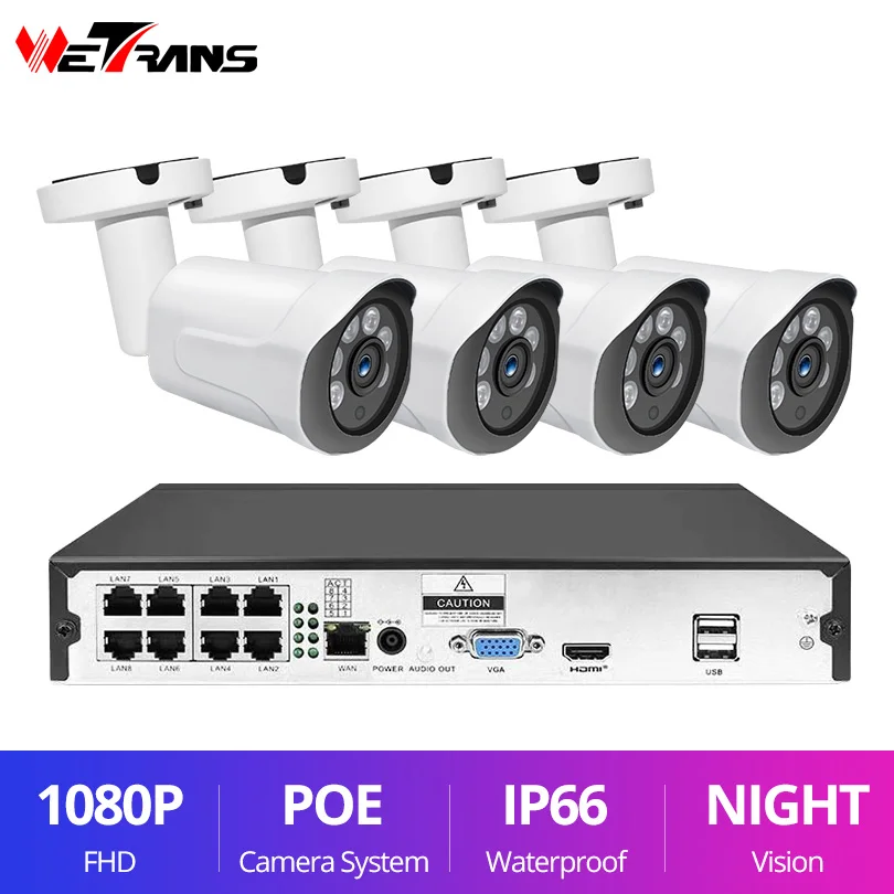 

Wetrans CCTV Home Camera Security Surveillance System Kit H.265 4MP 8CH POE NVR 3.6mm Lens Camera Beveiligings Waterproof Audio