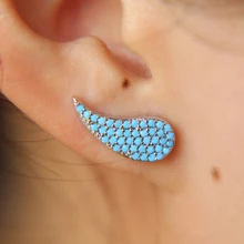 Новинка, 925 пробы, серебро, роскошный голубой камень, AAA бирюза, микро проложенный длинный ушной провод, альпинистские крылья, серебряные серьги для девушек