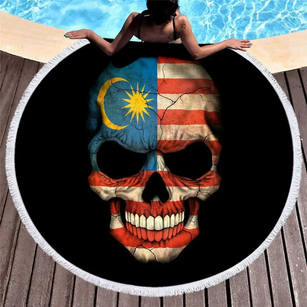 

Round Beach Towel with Tassel Gothic Colored Skull Microfiber Towel Travel Picnic Blanket Yoga Mat Tapestry style-6