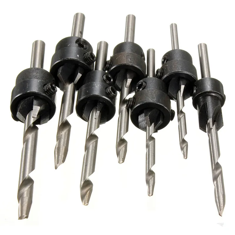 Hot 7pcs HSSWoodworking Ti Countersink Drill Bit Set Wood Countersinks Screw Size #5 #6 #7 #8 #9 #10 #11 #12 Drill Bit