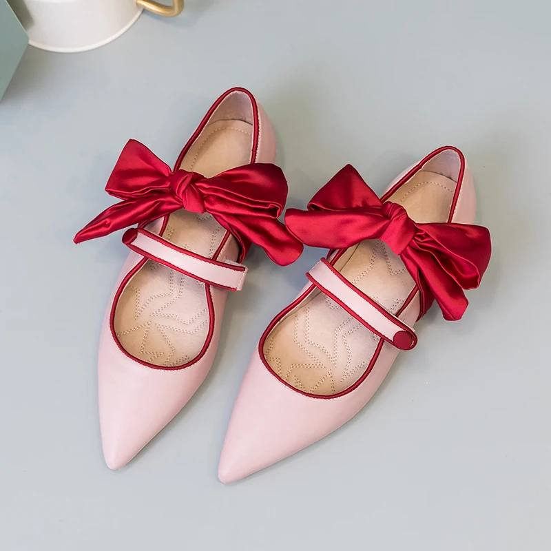 

Women's genuine leather bordered elastic slip-on ballerias brand designer bowtie korean style female fashion ballet flats shoes
