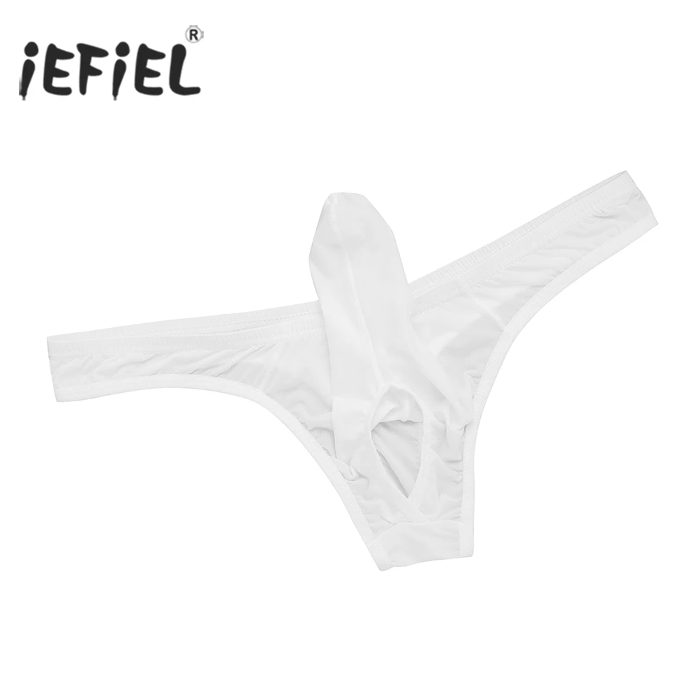 

Mens Lingerie Sissy Silky Long Sheath Thong Bikinis Briefs Elephant Nose Pouch T-back Underwear Thongs String Homme Gay Panties