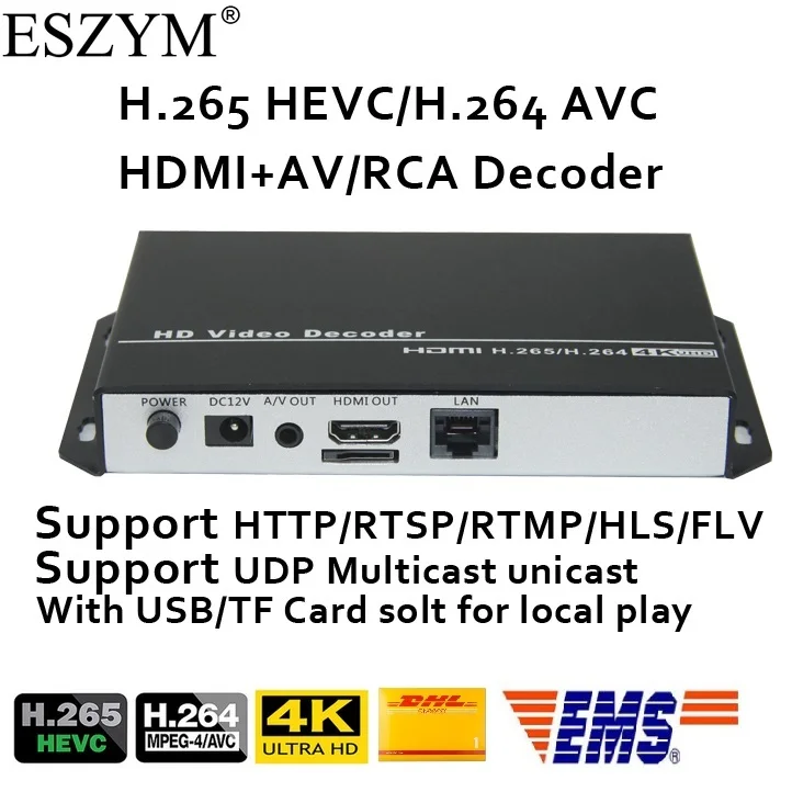 ESZYM H.265/H.264 4K 1080P декодер с CVBS и HDMI выход repleace topbox и ПК для нашего HDMI/VGA/SDI кодировщика