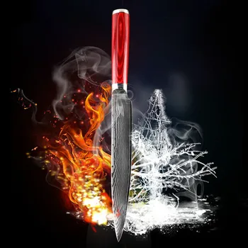 

D089 new damascus steel blade color wood handle 8 inch damascus filleting knife 67 layers damascus cleaver knife