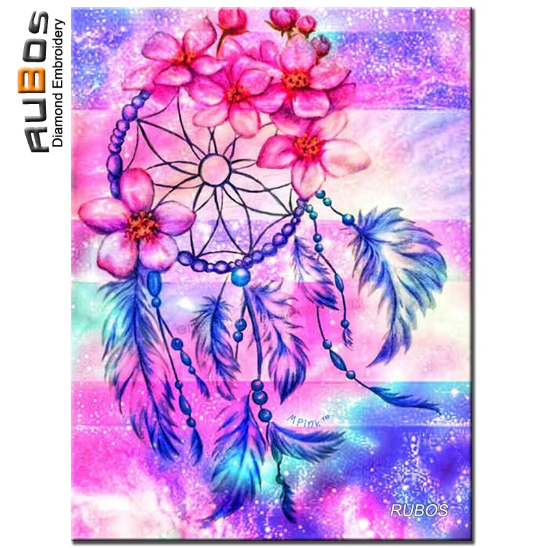 

RUBOS pink Dreamcatcher flower 5d diy diamond painting Diamond embroidery mosaic pattern Embroidered with rhinestone home decor