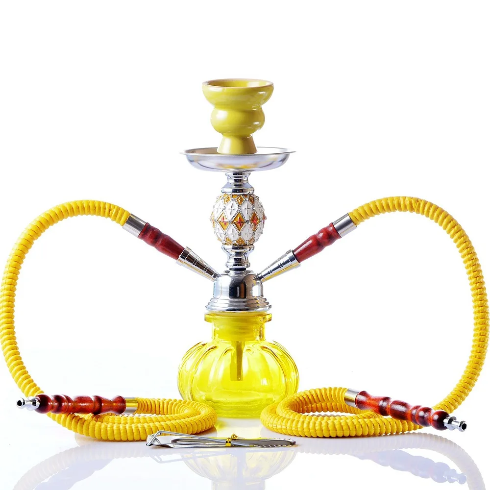 Шиша Кальян набор два шланг с Керамика Sheesha чаша Синтетическая кожа 2 металлический шланг клещи уголь Чичи Narguile Sheesha - Цвет: Gold Shisha Hookah