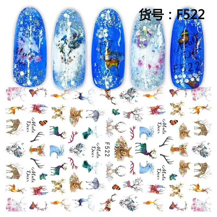 2 Sheets Nail Sticker Mule Deer back glue Transfer Nail Art Decals Stickers Decoration Manicure F522