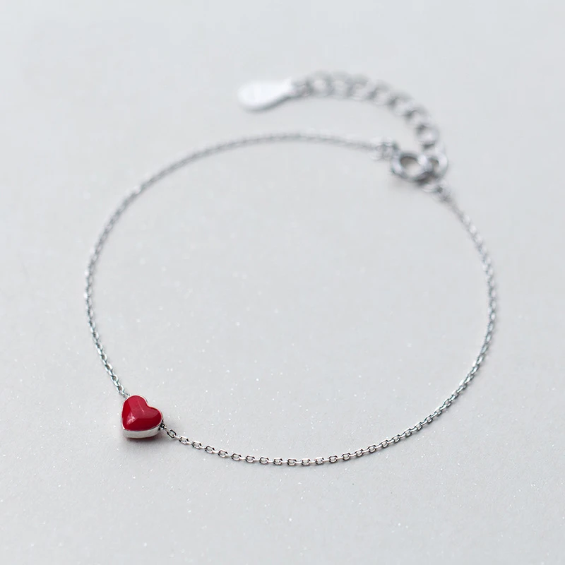 

MloveAcc 925 Sterling Silver Romantic Red Heart Charm Chain Link Bracelet Women Lover Gift Adjustable Bracelet Jewelry