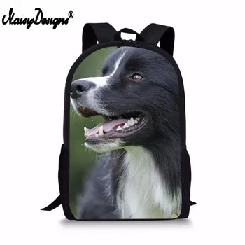 

NOISYDESIGNS Drop Shipping Men School Bag Border Collie Puppy Design Women Personality Backbag Male Laptop Double Shoulder Bags