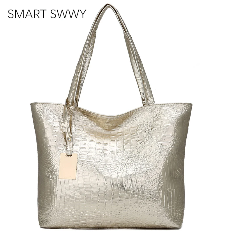 

Brand Fashion Casual Women Shoulder Bags Silver Gold Black Crocodile Handbag PU Leather Female Big Tote Bag Ladies Hand Bags Sac