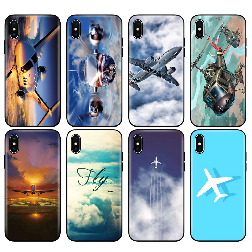 

Black tpu case for iphone 5 5s se 6 6s 7 8 plus x 10 case silicone cover for iphone XR XS MAX case aircraft air plane