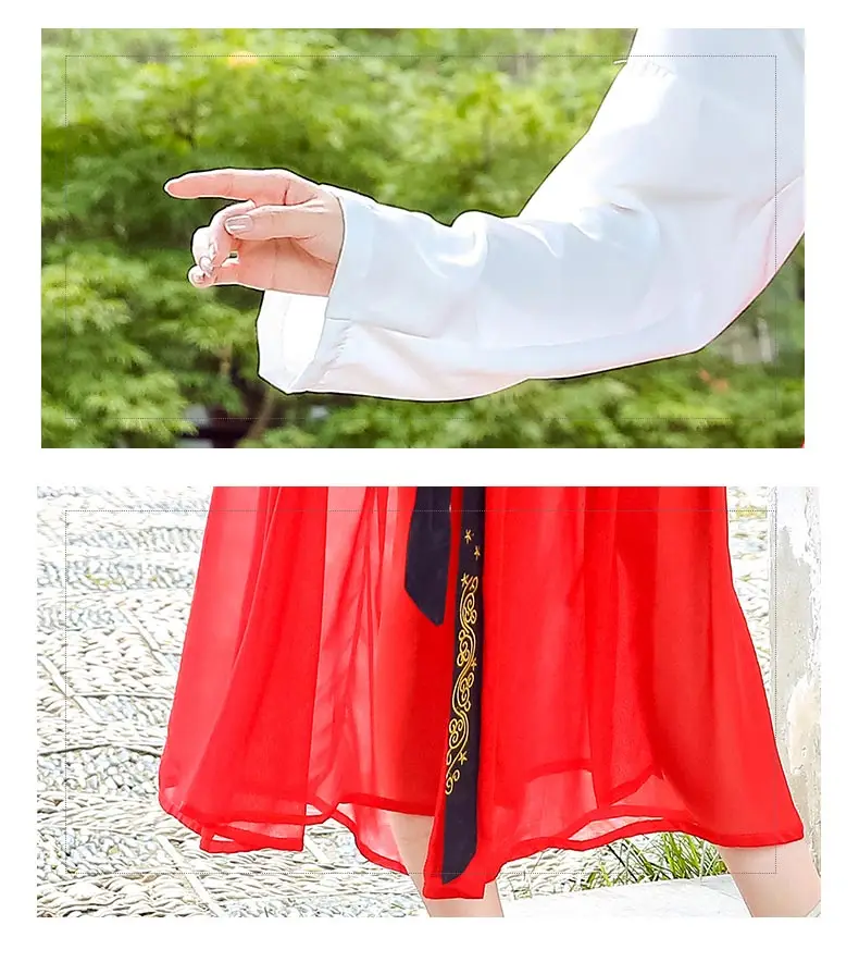 Hanfu дамы традиционный старинный китайской вышивкой Белый Топ красная юбка китайский костюм ученого Для женщин Этап одежда DN3286